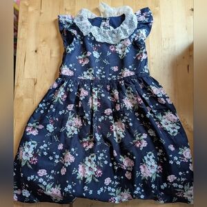 Janie and Jack Navy Floral Dress with Lace Collar